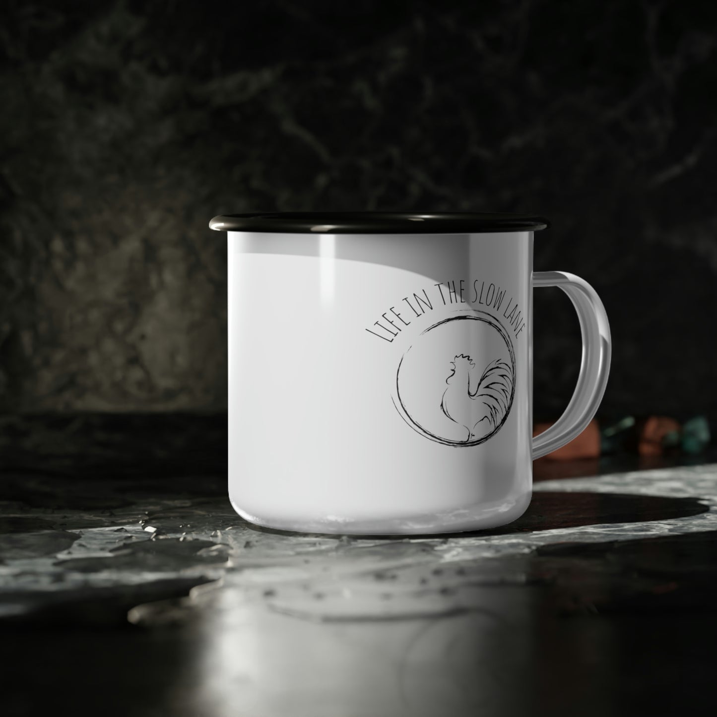 Life in the slow lane Rooster Enamel Camp Cup