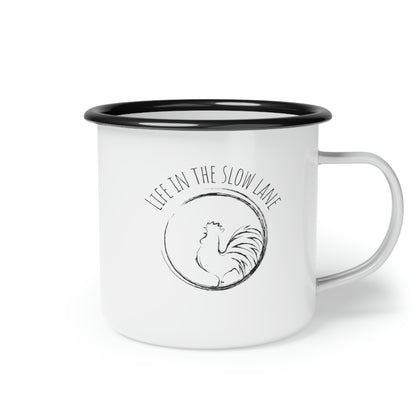 Life in the slow lane Rooster Enamel Camp Cup